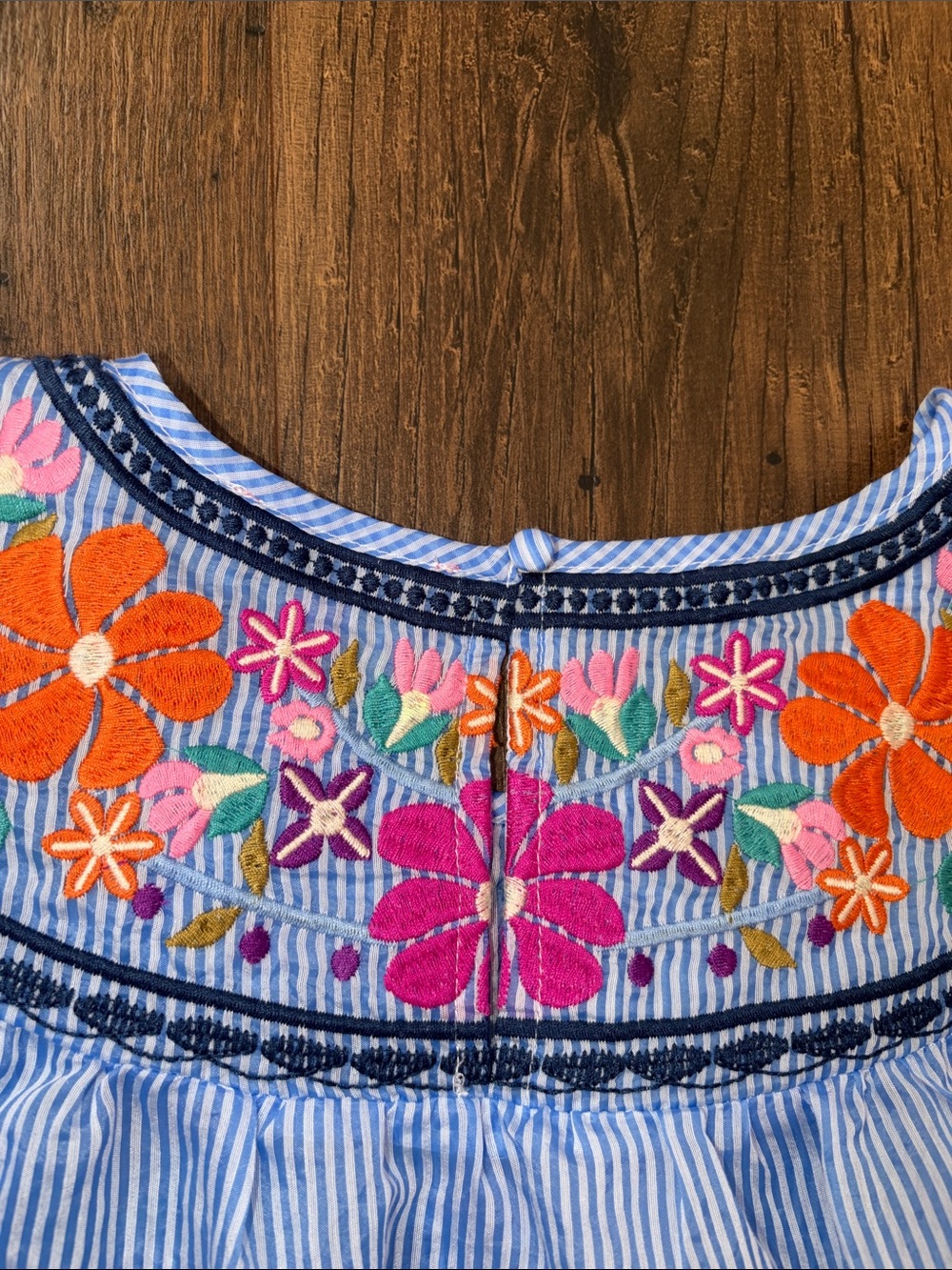 NWOT THML Light Blue Striped Puff-Sleeve Top with Floral Embroidery - Picture 9 of 9